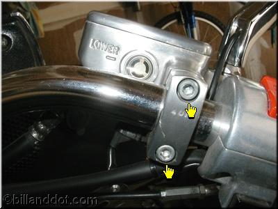 Reservoir Handlebar Clamp (Pointers Indicate Bolts)